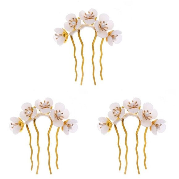 3 Pcs Jade Flower Hair Comb Hair Stick Chinese Retro Chignon Pin Accessories main image 6